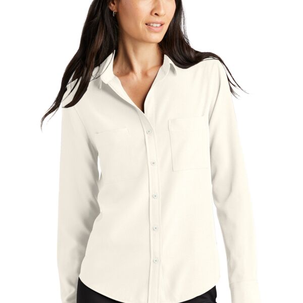 Women's Stretch Crepe Camp Blouse, Long-Sleeve Thumbnail